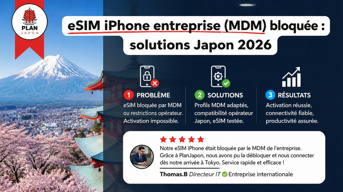 eSIM iPhone entreprise (MDM) bloquée : solutions Japon 2026