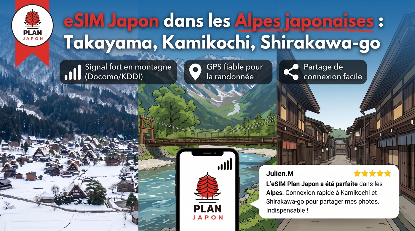 eSIM Japon dans les Alpes japonaises : Takayama, Kamikochi, Shirakawa-go