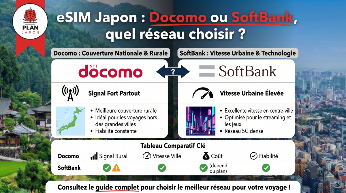 eSIM Japon : Docomo ou SoftBank, quel réseau choisir ?