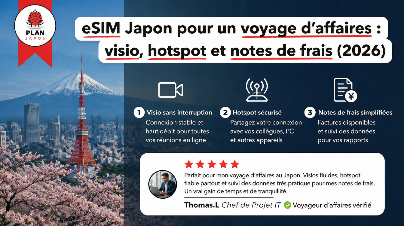 eSIM Japon pour un voyage d'affaires : visio, hotspot et notes de frais (2026)