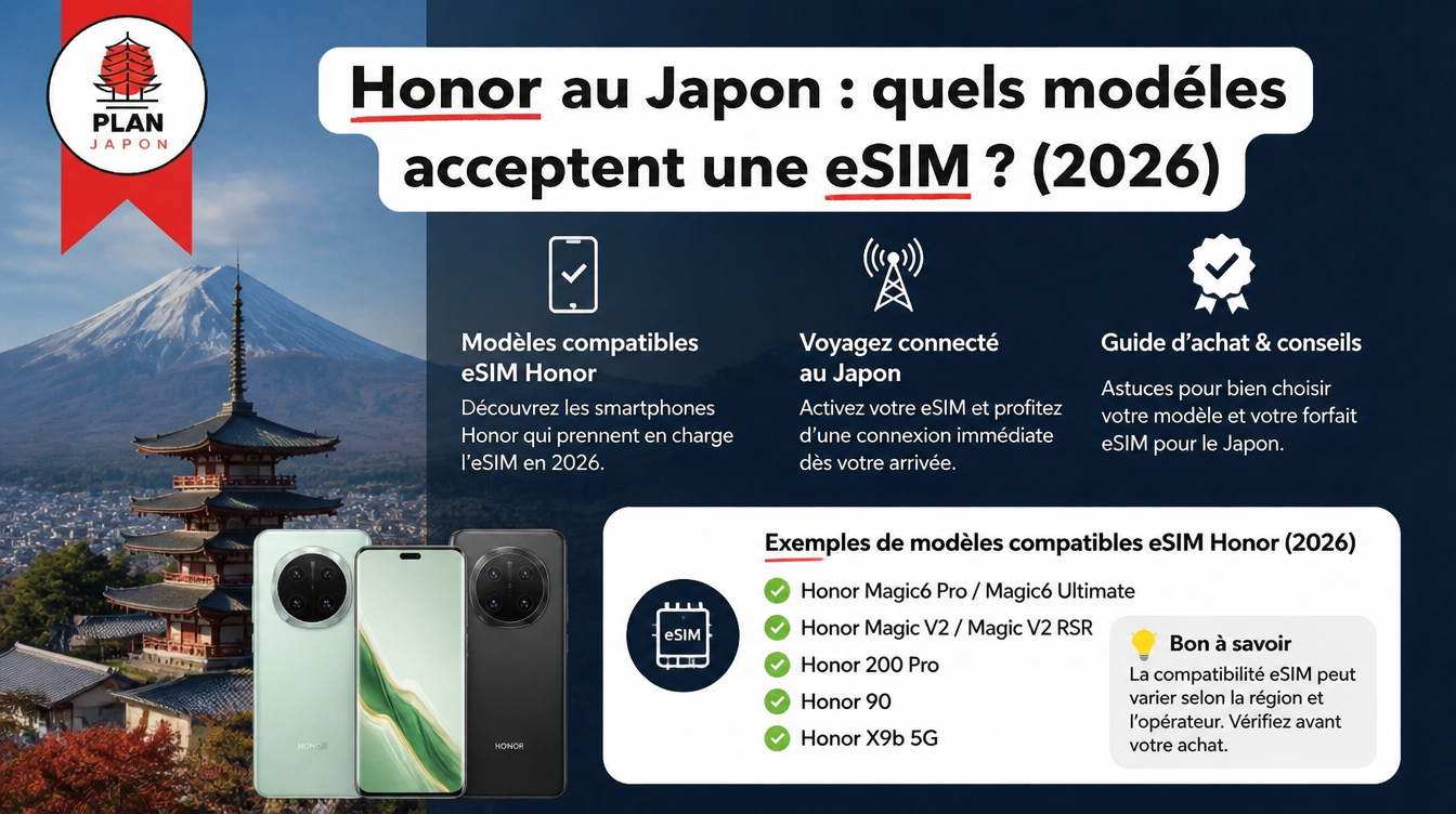 Honor au Japon : quels modèles acceptent une eSIM ? (2026)