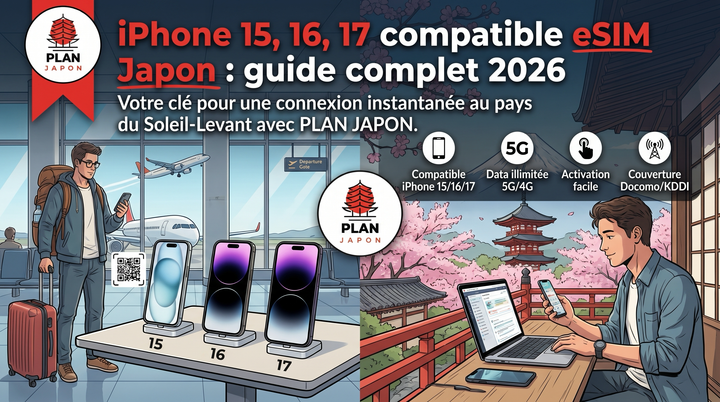 iPhone 15, 16, 17 compatible eSIM Japon : guide 2026