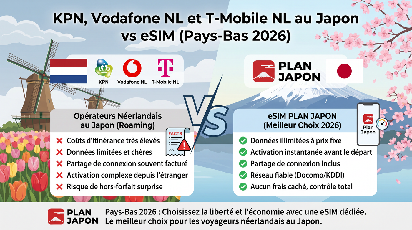 KPN, Vodafone NL, T-Mobile NL au Japon vs eSIM 2026