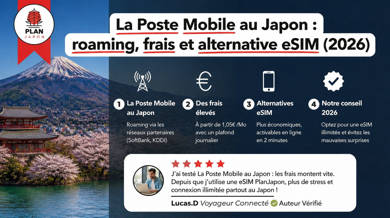 La Poste Mobile au Japon : roaming, frais et alternative eSIM (2026)