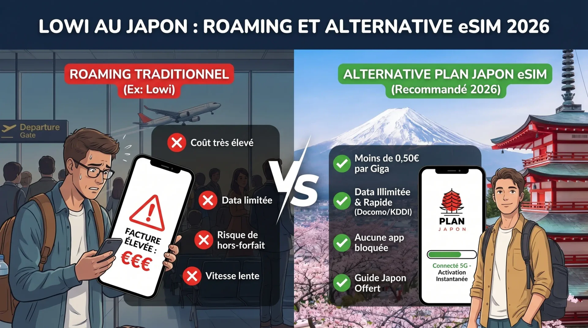 Lowi au Japon : roaming et alternative eSIM 2026