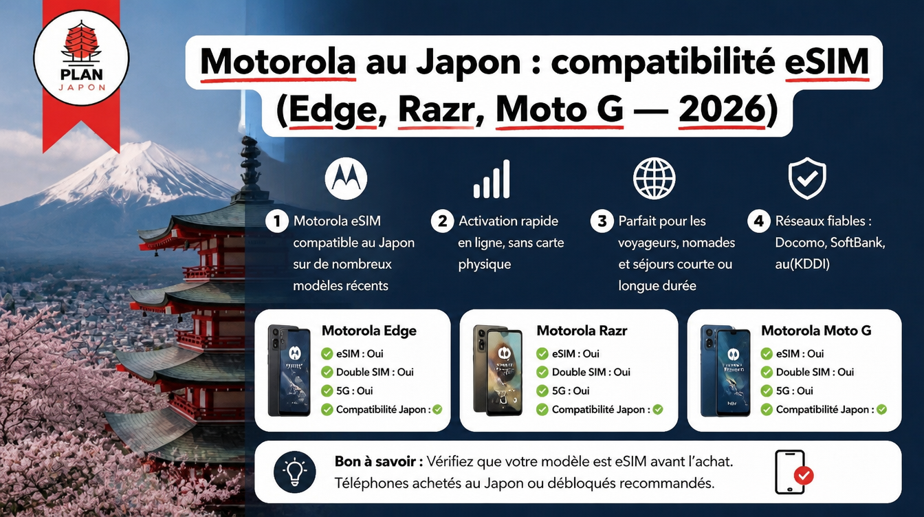 Motorola au Japon : compatibilité eSIM (Edge, Razr, Moto G — 2026)