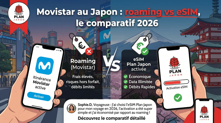 Movistar au Japon : roaming vs eSIM, comparatif 2026
