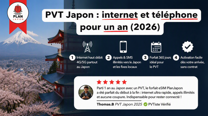PVT Japon : internet et téléphone pour un an (2026)