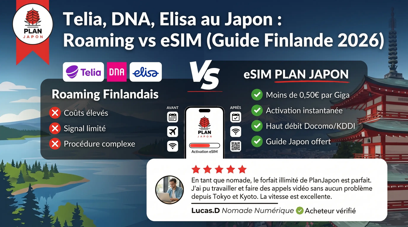 Telia, DNA, Elisa au Japon : roaming vs eSIM (2026)