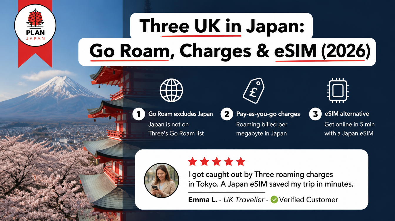 Three UK in Japan: Go Roam, Charges & eSIM (2026)