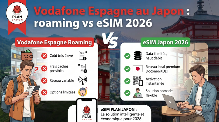 Vodafone Espagne au Japon : roaming vs eSIM 2026