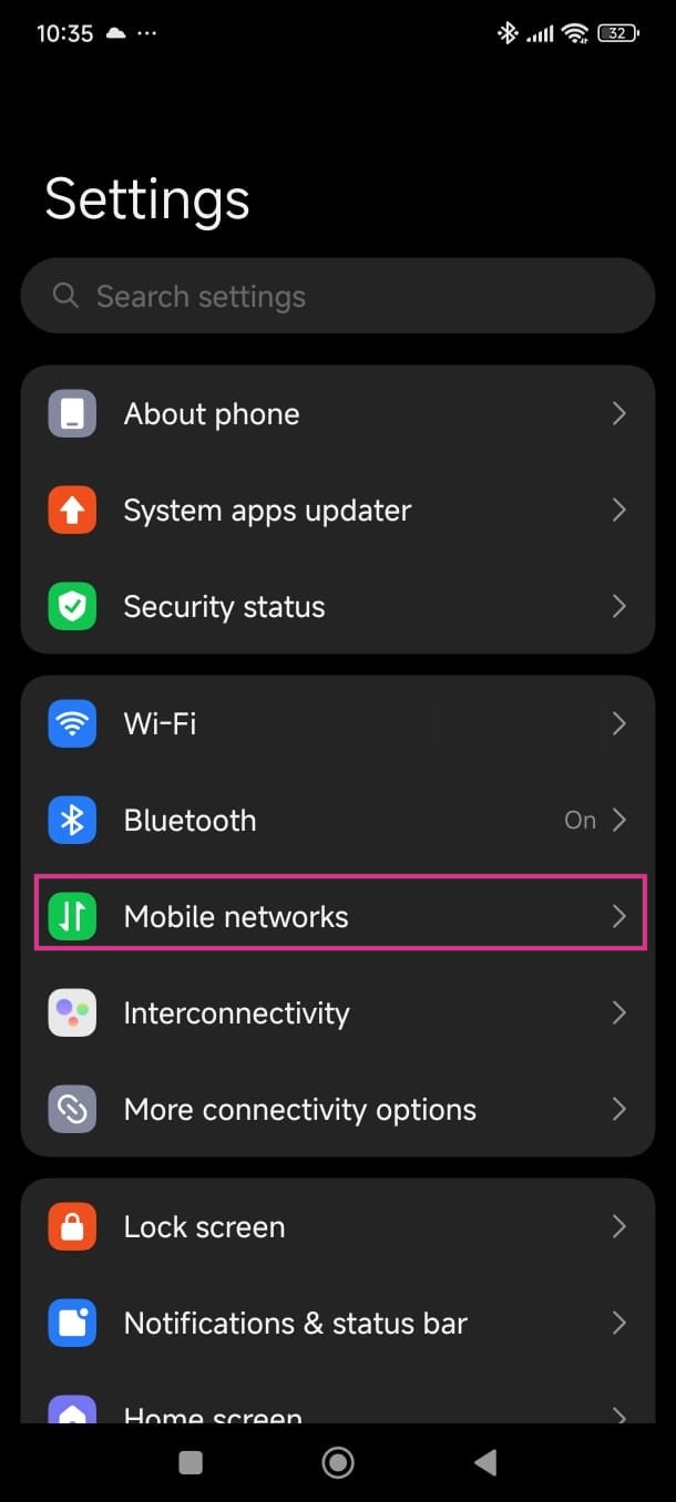 Ouvrez Réseaux mobiles